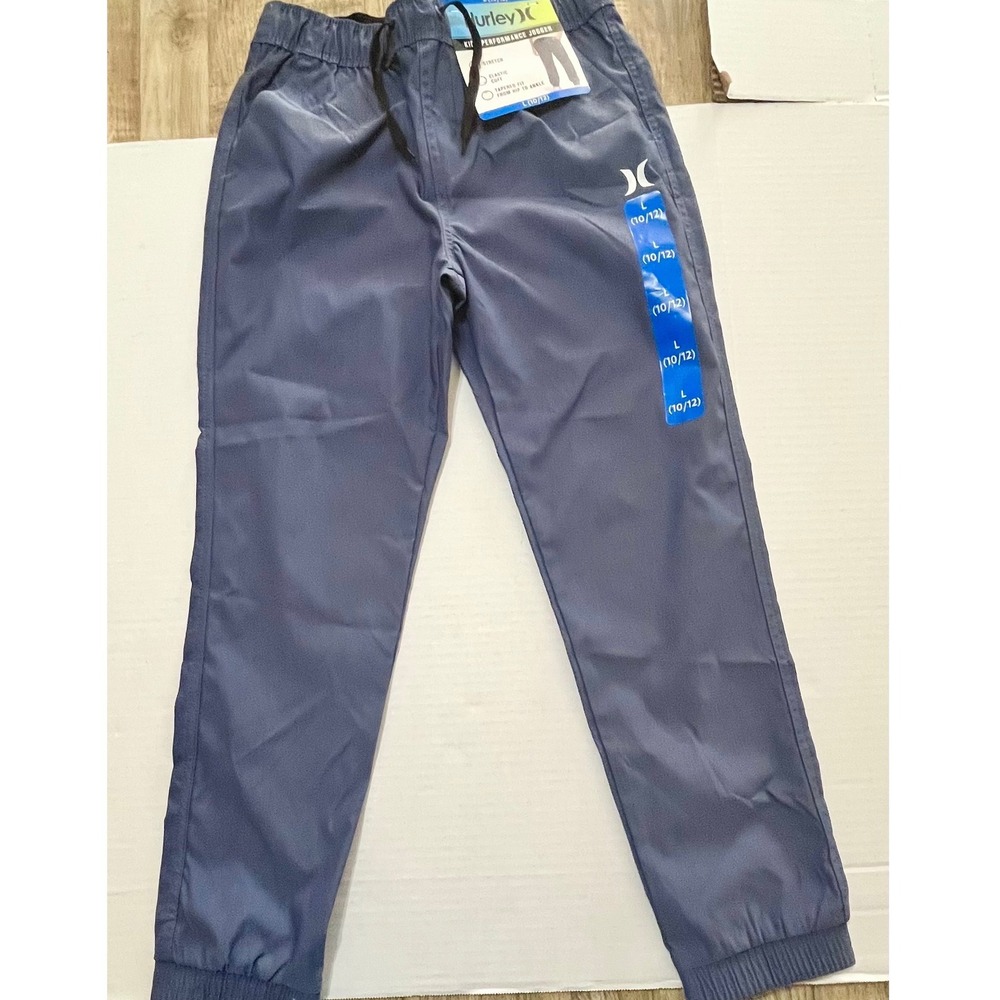 Hurley Kids Performance Jogger Pants Blue Gray Stretch Tapered Size L 10/12 NEW